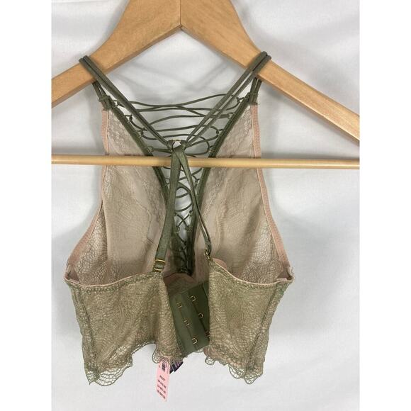 NWT Victoria's Secret Very Sexy Lace Up High Neck Bralette Beige XS - Picture 3 of 4